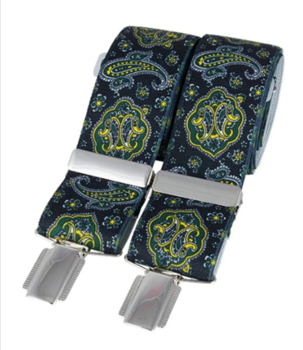 Black and Green Paisley Elastic Braces, made in England, from Dalaco, Crediton