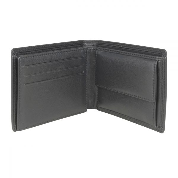 Luxury Leather Wallet with Coin Pouch, RFID card protection by Dalaco Black open empty