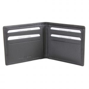 Classic Wallet in Black Leather for Cards, with RFID Card Protection by Dalaco open showing filled card slots