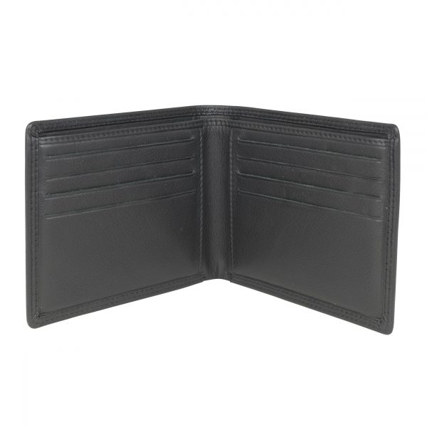 Classic Wallet in Black Leather for Cards, with RFID Card Protection by Dalaco open