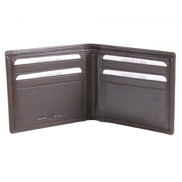 Classic Wallet in Brown Leather for Cards, with RFID Card Protection by Dalaco open