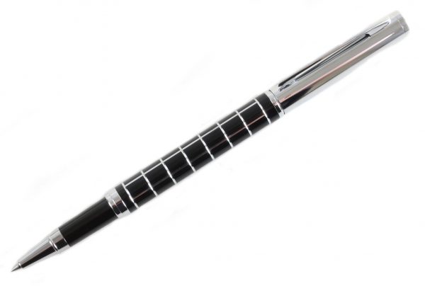 Black and Chrome Checker Rollerball Pen from Dalaco
