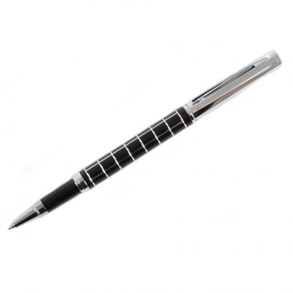 Black and Chrome Checker Rollerball Pen from Dalaco