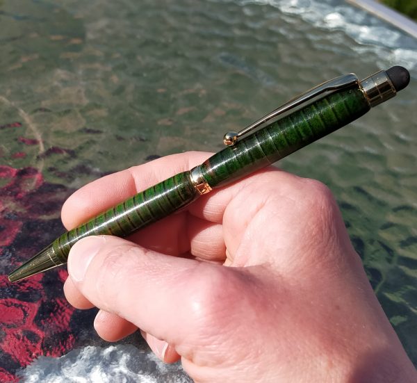 Leather Pen - Green Stylus by Leather Pens of Somerset, in hand