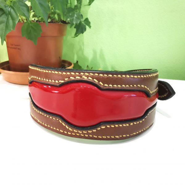 Dog Collar - Sighthound, Insert in Conker with Red Patent