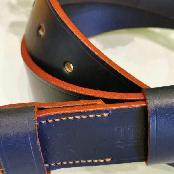Classic Belt Range - Blue with Orange Trims close up