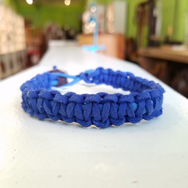 Leather Macramé Bracelet by The Belt Makers - Royal Blue and Light Blue