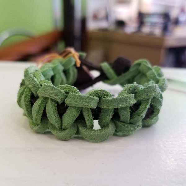 Leather Macramé Bracelet by The Belt Makers - Green and Dark Brown