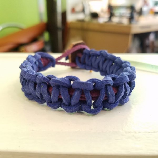Leather Macramé Bracelet by The Belt Makers - Royal Blue and Purple