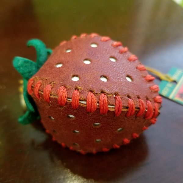 Keyring - Adorable Strawberry by Be Savage Crafted, red and green on side with slight damage