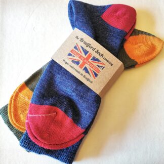 Twin Pack (Thin Socks) in Blue+Red and Green+Orange