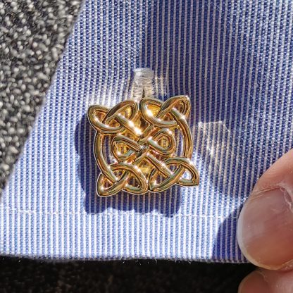 Celtic Knot Pattern Cufflinks in gold plate from Dalaco - lifestyle close up