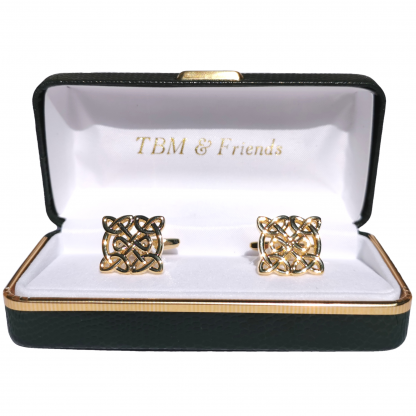 Celtic Knot Pattern Cufflinks in gold plate from Dalaco - box