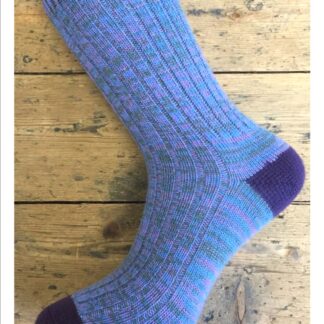 Wool Sock foot in Blue, Green and Purple Marl with Purple heel and toe by The Bradford Sock Company