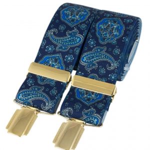 Blue Paisley Elastic Braces, made in England, from Dalaco, Crediton
