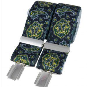 Black and Green Paisley Elastic Braces, made in England, from Dalaco, Crediton