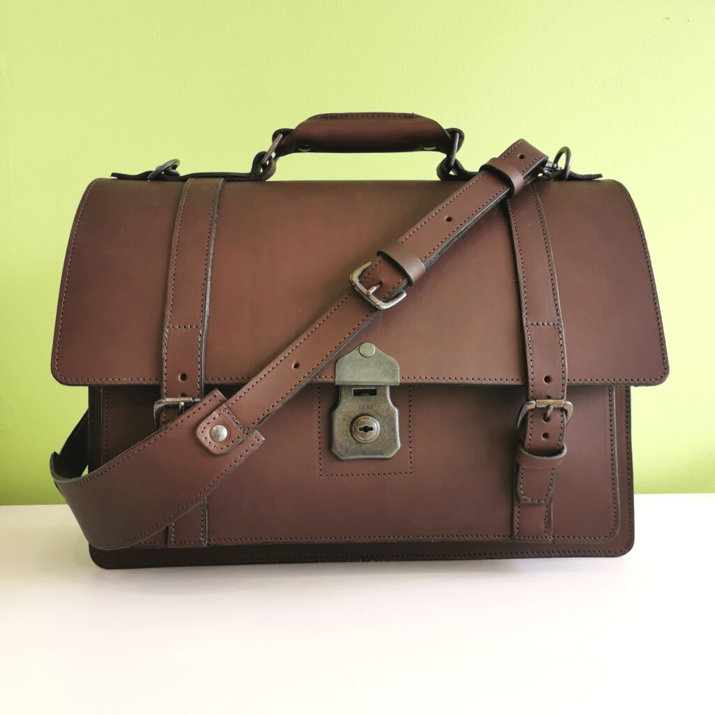 The Full Monty Briefcase by Henry Tomkins Leather - front