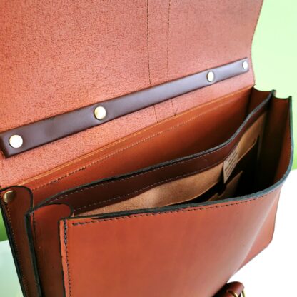 Essential Briefcase by Henry Tomkins Leather reinforced flap handle and internal pockets