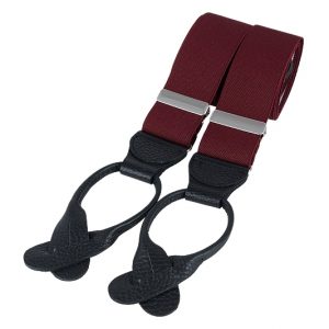 Burgundy and Black Rolled Leather End Braces, made in England, from Dalaco, Crediton