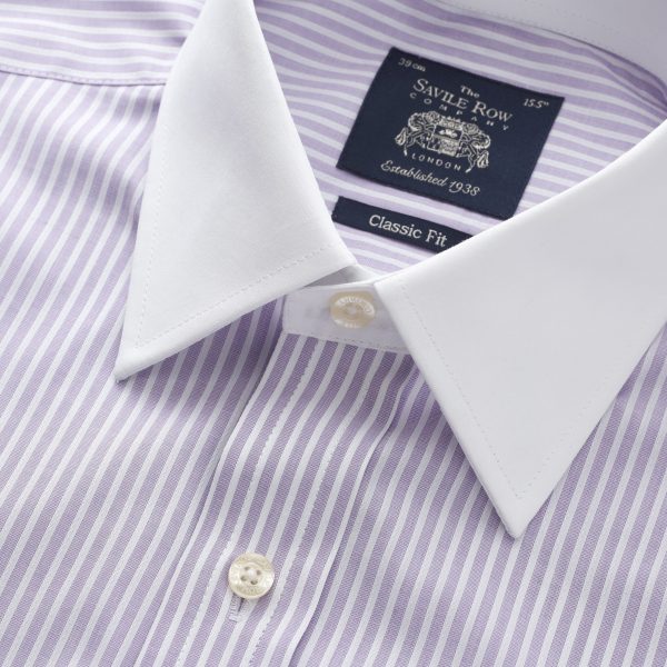 Lilac Textured Double Cuff shirt collar detail from Savile Row Company