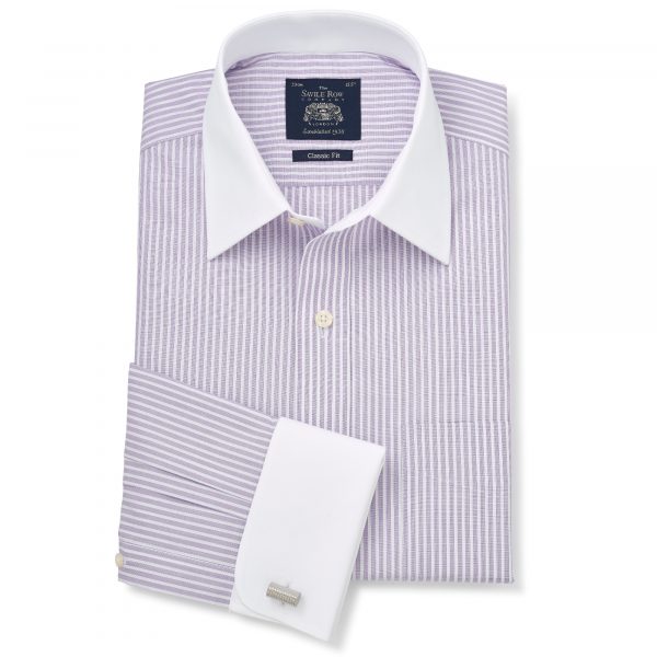 Lilac Textured Stripe Double Cuff shirt from Savile Row Company