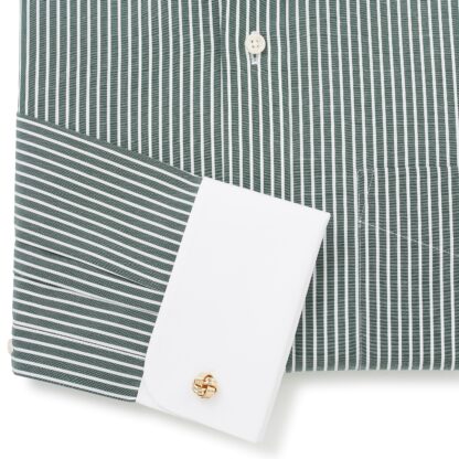 Shirt, reverse stripe green, double cuff, from Savile Row Company