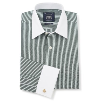 Green Reverse Stripe Double Cuff shirt from Savile Row Company