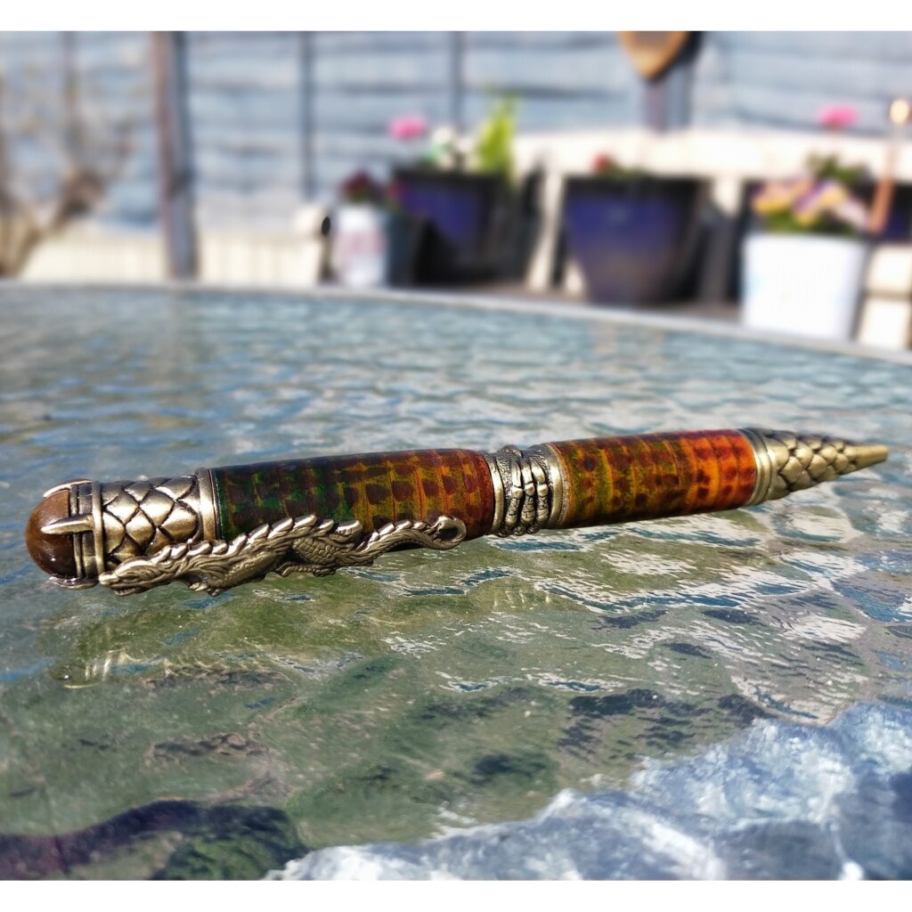 Dragon pen outdoors by Leather Pens of Somerset