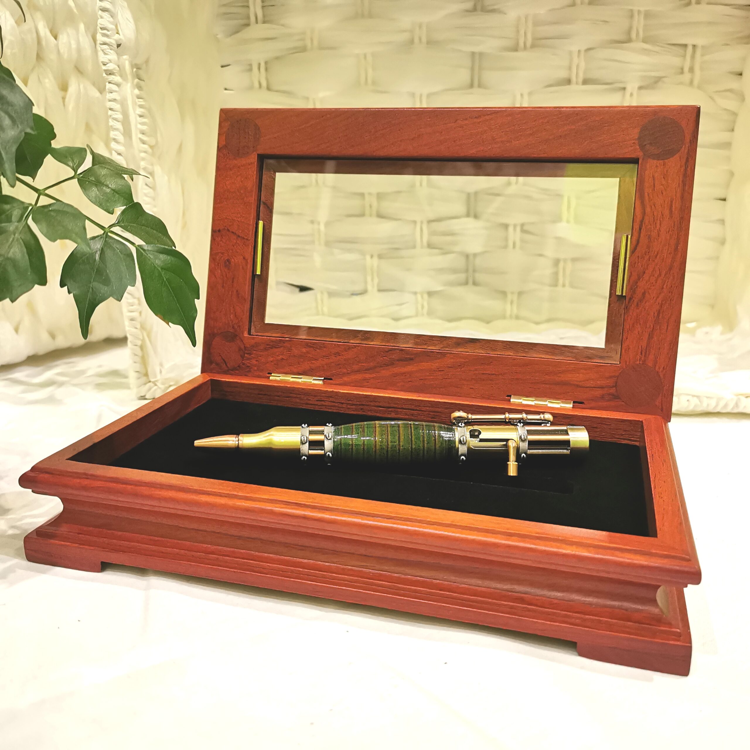 Steampunk Victorian Leather Pen in wooden display box