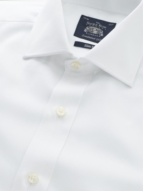 White Fine Twill Slim Fit Formal Shirt - Double Cuff by Savile row Company detail