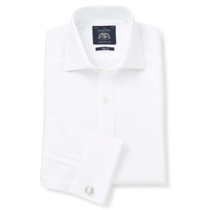 White Fine Twill Slim Fit Formal Shirt - Double Cuff by Savile row Company main