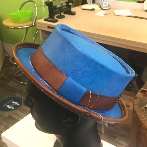 Pork Pie Hat in new Weathered Turquoise, and Brown, by Be Savage Crafted