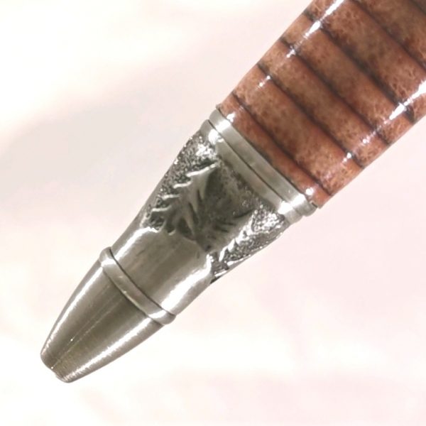Leather Pen - Adventure Awaits in Green and Natural by Leather Pens of Somerset - Nib Back with Trees in natural