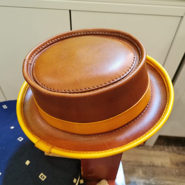 Pork Pie Hat in Brown and Yellow by Be Savage Crafted 2