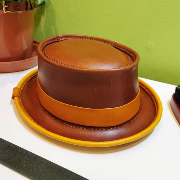 Pork Pie Hat in Brown and Yellow by Be Savage Crafted 1