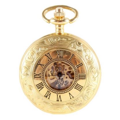 Pocket Watch - Gold Coloured Half Hunter Mechanical from Dalaco - front closed