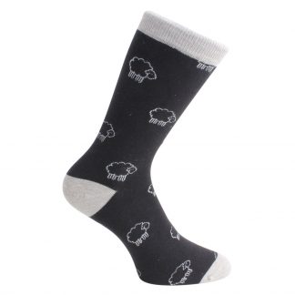 Sheep design combed cotton socks grey and black