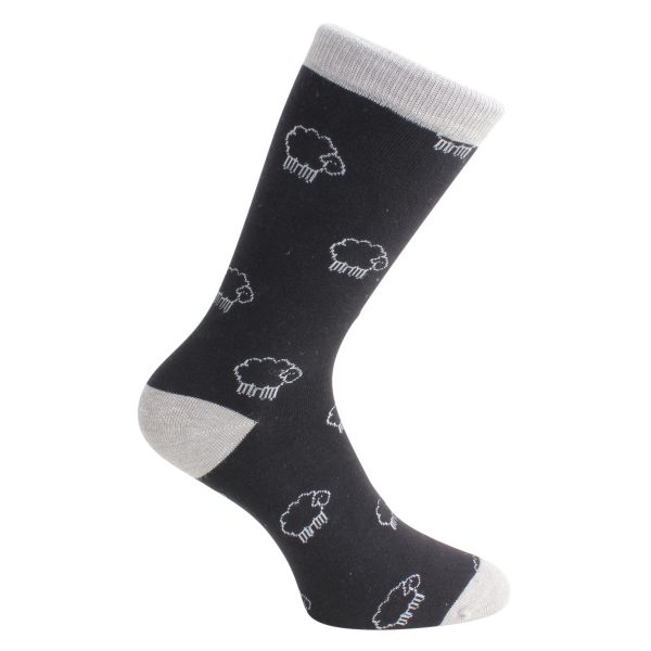 Sheep design combed cotton socks grey and black