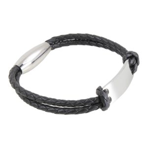 Bracelet - Black with Engravable Plate and Oval Clasp