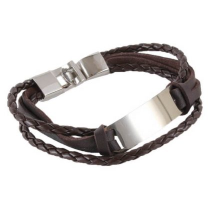 Bracelet - Brown Four Cord with Engravable Plate