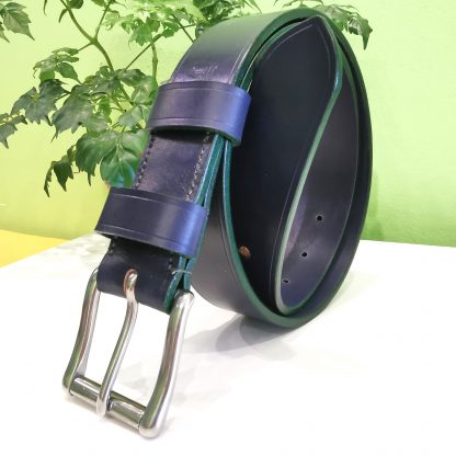 Classic Belt - Devon Blue with Green Edge on West End Roller Buckle - standing