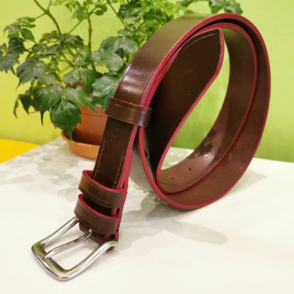 Belt - Australian Nut and Red Classic on West End Buckle in Stainless Steel