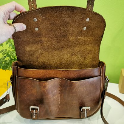 Satchel - in Brown by Be Savage Leather open