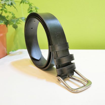 Classic Belt - SFG Black with Black Edge and Stitch on 112 SS West End Buckle - standing to right