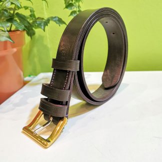 Classic Belt - SFG Black with Black Edge and Stitch on 114 Brass sst Buxton Buckle - standing