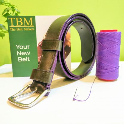 Classic Belt - Bakers Green with Purple Edge and Stitch on 112 Stainless Steel West End Buckle - pose
