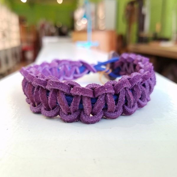 Leather Macramé Bracelet by The Belt Makers - Purple and Royal Blue