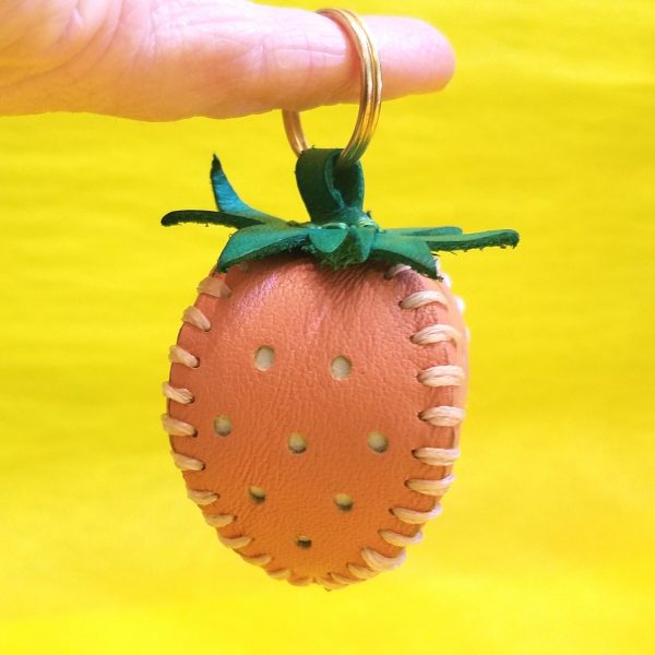 Keyring - Adorable Strawberry by Be Savage Crafted, hanging