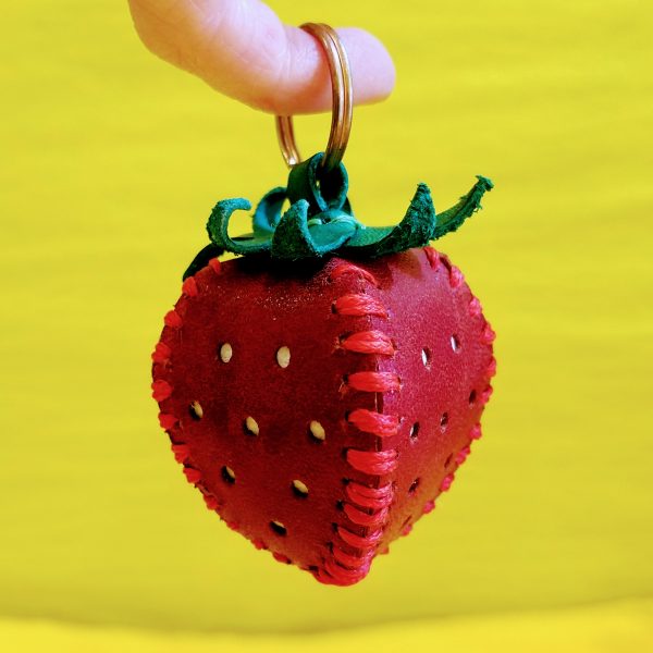 Keyring - Adorable Strawberry by Be Savage Crafted, red and green hanging